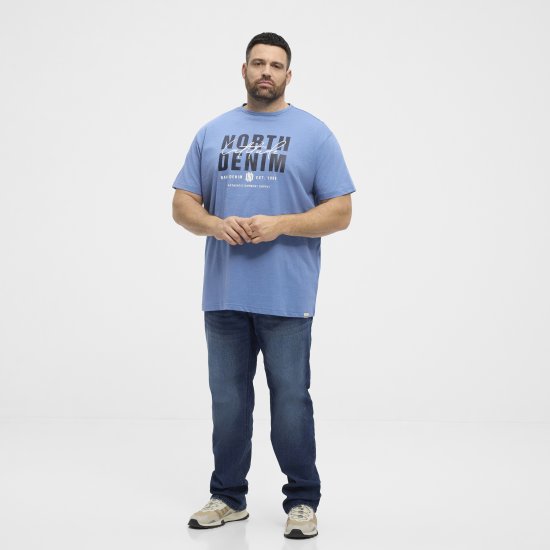 North Latitude Denim Printed Logo T-Shirt Dusty Blue TALL - TALL T-shirts - Extra lange T-shirts voor heren