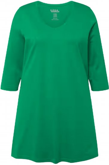 Ulla Popken V-Neck Swing A-line Hem Cotton Knit Tunic Emerald Green - T-shirts - 