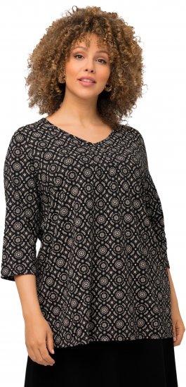 Ulla Popken 3/4 Sleeve Geometric Graphic Tee Black - T-shirts - 