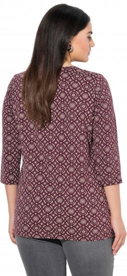 Ulla Popken 3/4 Sleeve Geometric Graphic Tee Plum - T-shirts - 