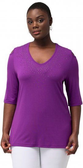 Ulla Popken Rhinestone Detail 3/4 Sleeve Tee Blackberry - Bedrukte T-shirts voor dames - 