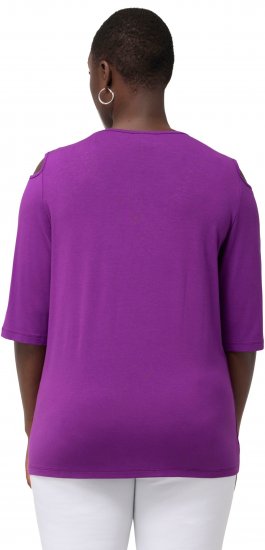 Ulla Popken Rhinestone Detail 3/4 Sleeve Tee Blackberry - Bedrukte T-shirts voor dames - 