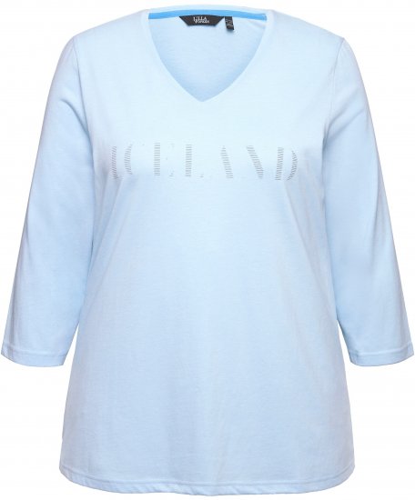 Ulla Popken Country Lettered 3/4 Sleeve Tee Soft Light Blue - Bedrukte T-shirts voor dames - 