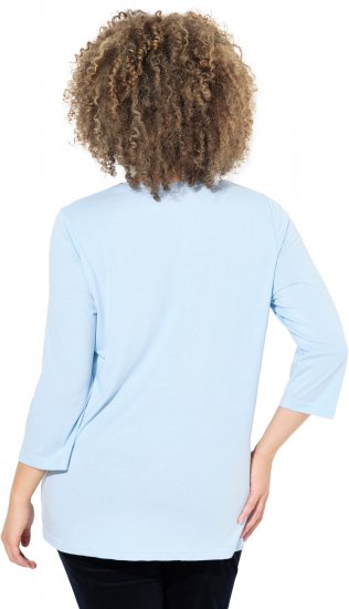Ulla Popken Country Lettered 3/4 Sleeve Tee Soft Light Blue - Bedrukte T-shirts voor dames - 