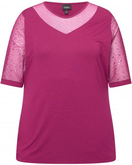 Ulla Popken Sequined Mesh Sleeve Blouse Aubergine - T-shirts - 