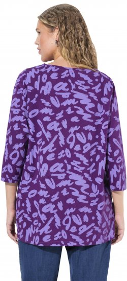 Ulla Popken Scribble Print Square Neck 3/4 Sleeve Tee Violet - Bedrukte T-shirts voor dames - 