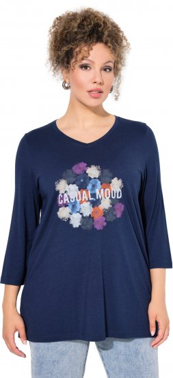 Ulla Popken Casual Mood Floral V-Neck Tee Navy - T-shirts - 