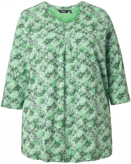 Ulla Popken Graphic Flower A-Line 3/4 Sleeve Tee Apple Green - T-shirts - 
