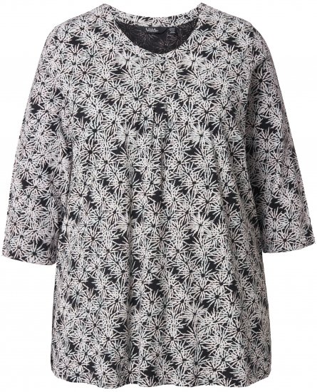 Ulla Popken Graphic Flower A-Line 3/4 Sleeve Tee Soft Light Blue - T-shirts - 