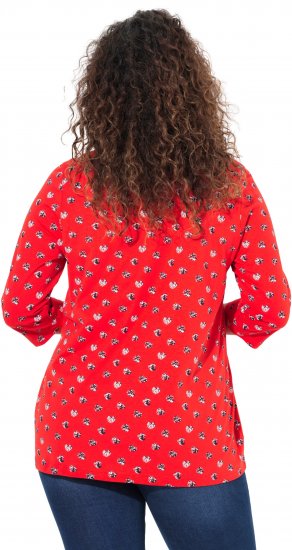 Ulla Popken Minimal Floral Print 3/4 Sleeve Tee Neon Red - Bedrukte T-shirts voor dames - 