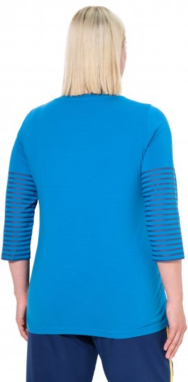 Ulla Popken Paper Boat Print 3/4 Sleeve Tee Pacific Blue - Bedrukte T-shirts voor dames - 