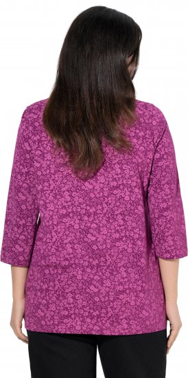 Ulla Popken Pleated Floral Print 3/4 Sleeve Tee Raspberry - Bedrukte T-shirts voor dames - 