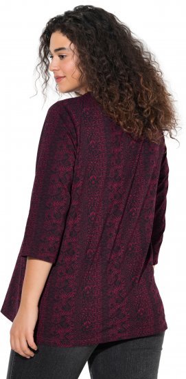 Ulla Popken Mixed Pattern Stripe 3/4 Sleeve Tee Black - Bedrukte T-shirts voor dames - 