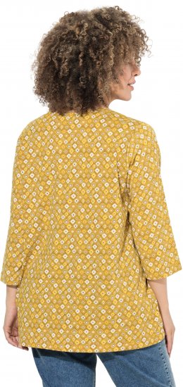 Ulla Popken Graphic Print Pleated 3/4 Sleeve Tee Mocha Brown - T-shirts - 