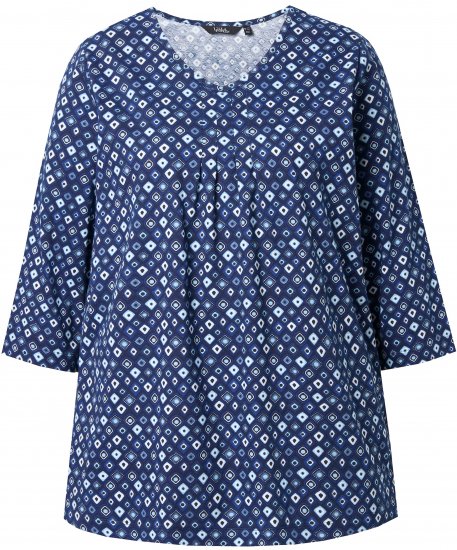 Ulla Popken Graphic Print Pleated 3/4 Sleeve Tee Blue - T-shirts - 