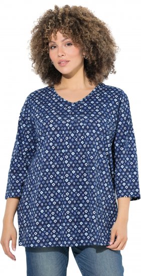 Ulla Popken Graphic Print Pleated 3/4 Sleeve Tee Blue - T-shirts - 