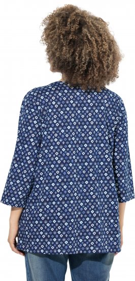 Ulla Popken Graphic Print Pleated 3/4 Sleeve Tee Blue - T-shirts - 