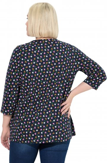 Ulla Popken Gingerbread Print 3/4 Sleeve Tee Navy - T-shirts - 
