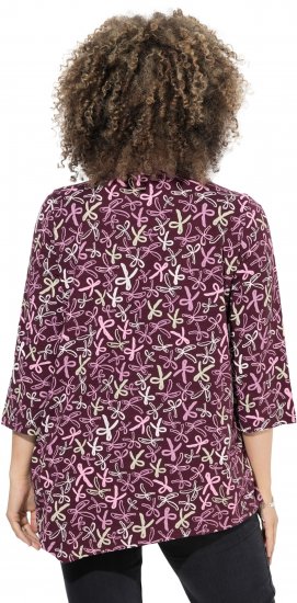 Ulla Popken Ribbon Print 3/4 Sleeve Asymmetric Tee Plum - Bedrukte T-shirts voor dames - 