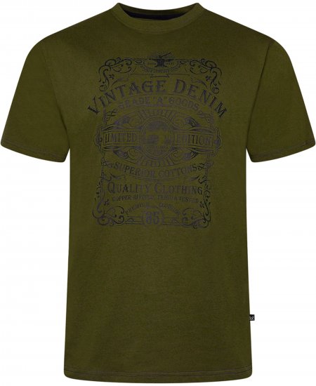 Kam Jeans 5786 Vintage Denim Print Tee Olive - T-shirts - Grote Maten T-shirts Heren