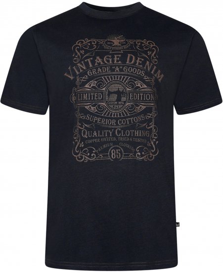 Kam Jeans 5786 Vintage Denim Print Tee Black - T-shirts - Grote Maten T-shirts Heren
