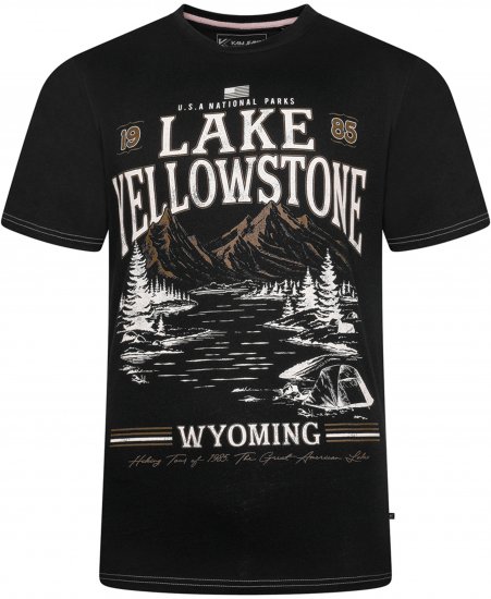 Kam Jeans 5792 Lake Yellowstone Print Tee Black - T-shirts - Grote Maten T-shirts Heren
