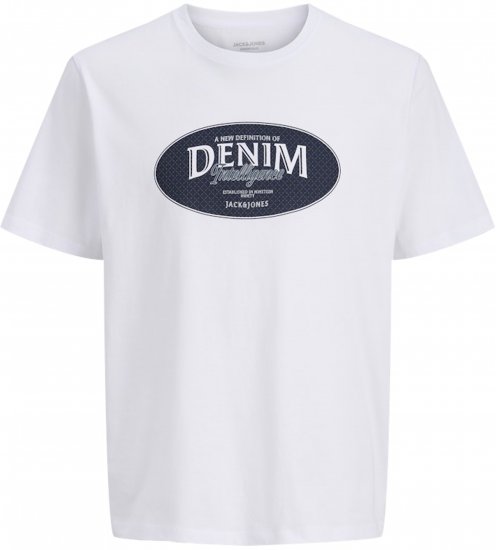 Jack & Jones Dover Denim O-Neck T-Shirt White - T-shirts - Grote Maten T-shirts Heren