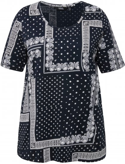 Ulla Popken Paisley A-Line Short Sleeve Tee Navy Blue - Bedrukte T-shirts voor dames - 