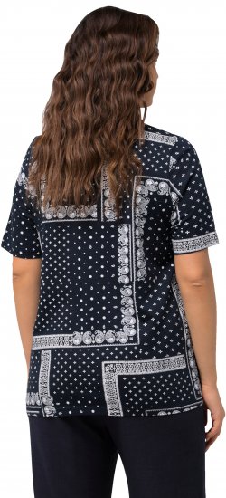 Ulla Popken Paisley A-Line Short Sleeve Tee Navy Blue - Bedrukte T-shirts voor dames - 