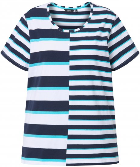 Ulla Popken Mix Stripe Short Sleeve Tee Deep Aqua - Bedrukte T-shirts voor dames - 