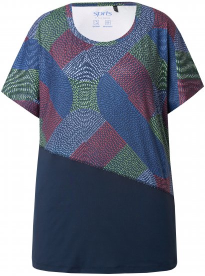 Ulla Popken Quick Drying Geometric Print Short Sleeve Tee Navy Blue - Bedrukte T-shirts voor dames - 