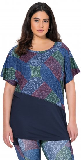 Ulla Popken Quick Drying Geometric Print Short Sleeve Tee Navy Blue - Bedrukte T-shirts voor dames - 