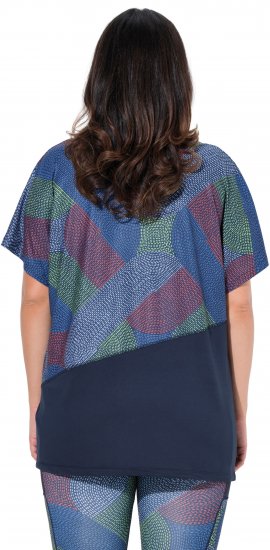 Ulla Popken Quick Drying Geometric Print Short Sleeve Tee Navy Blue - Bedrukte T-shirts voor dames - 