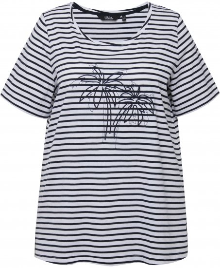 Ulla Popken Palm Tree Embroidered Tee Navy Blue - Bedrukte T-shirts voor dames - 