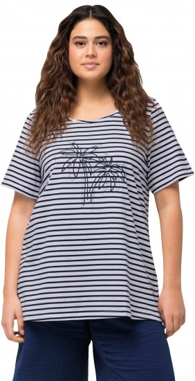 Ulla Popken Palm Tree Embroidered Tee Navy Blue - Bedrukte T-shirts voor dames - 