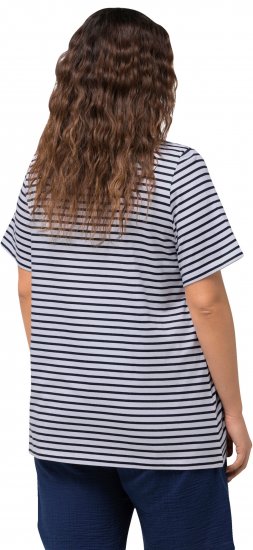 Ulla Popken Palm Tree Embroidered Tee Navy Blue - Bedrukte T-shirts voor dames - 