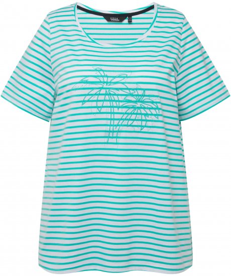 Ulla Popken Palm Tree Embroidered Tee Turquoise Green - Bedrukte T-shirts voor dames - 