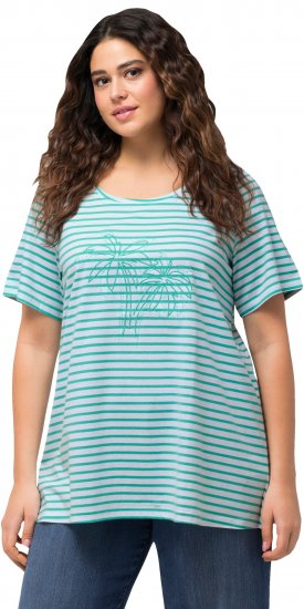 Ulla Popken Palm Tree Embroidered Tee Turquoise Green - Bedrukte T-shirts voor dames - 