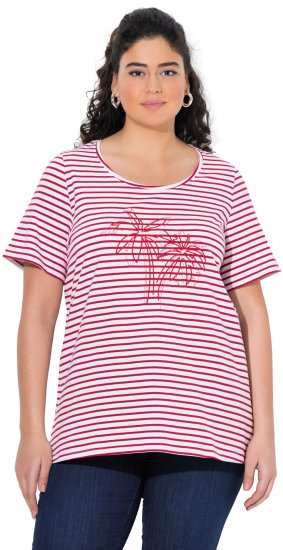 Ulla Popken Palm Tree Embroidered Tee Dark Raspberry - Bedrukte T-shirts voor dames - 