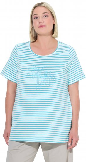 Ulla Popken Palm Tree Embroidered Tee Deep Aqua - Bedrukte T-shirts voor dames - 