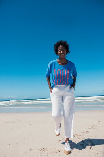 Ulla Popken LOVE Short Sleeve Graphic Tee Sapphire Blue - Bedrukte T-shirts voor dames - 