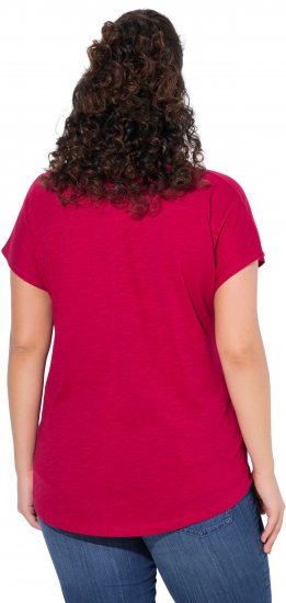 Ulla Popken Metallic Animal Cap Sleeve Graphic Tee Dark Raspberry - Bedrukte T-shirts voor dames - 