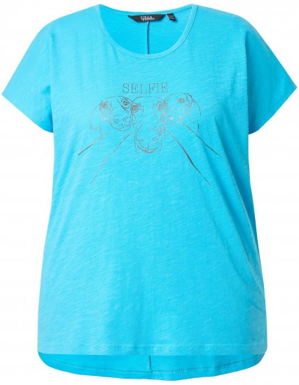 Ulla Popken Metallic Animal Cap Sleeve Graphic Tee Deep Aqua - Bedrukte T-shirts voor dames - 