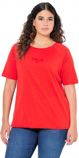 Ulla Popken TRUE Lettering Short Sleeve Tee Neon Red - Bedrukte T-shirts voor dames - 