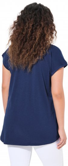 Ulla Popken Half-Sleeve A-line V-Neck Boat Pattern T-Shirt Ink Blue - Bedrukte T-shirts voor dames - 