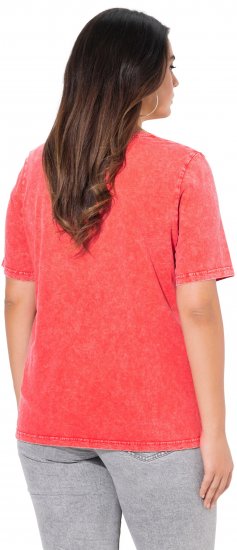 Ulla Popken Easy Short Sleeve Acid Wash Graphic Tee Light Red - Bedrukte T-shirts voor dames - 