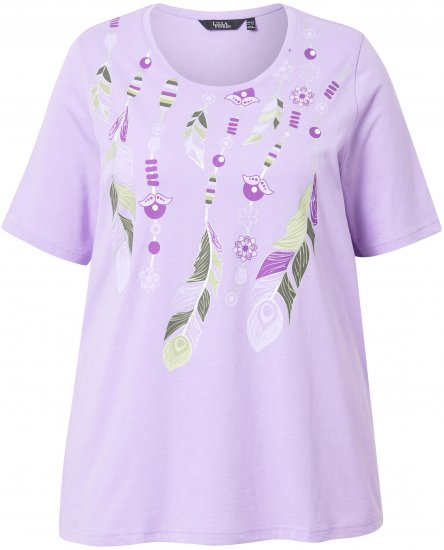 Ulla Popken Metallic Feather Short Sleeve Graphic Tee Lavender - Bedrukte T-shirts voor dames - 