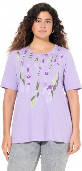 Ulla Popken Metallic Feather Short Sleeve Graphic Tee Lavender - Bedrukte T-shirts voor dames - 