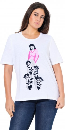 Ulla Popken Flocked Short Sleeve Graphic Tee Snow White - Bedrukte T-shirts voor dames - 