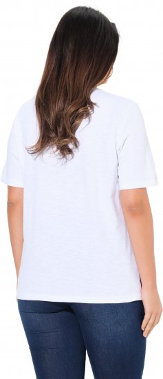 Ulla Popken Flocked Short Sleeve Graphic Tee Snow White - Bedrukte T-shirts voor dames - 
